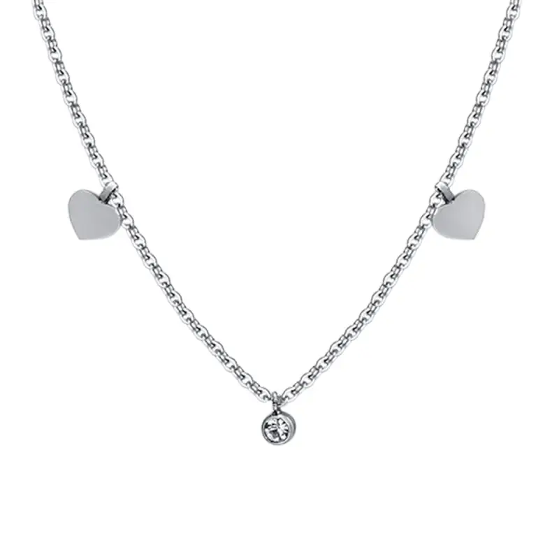 COLLANA DONNA IN ACCIAIO CUORI E CRISTALLI