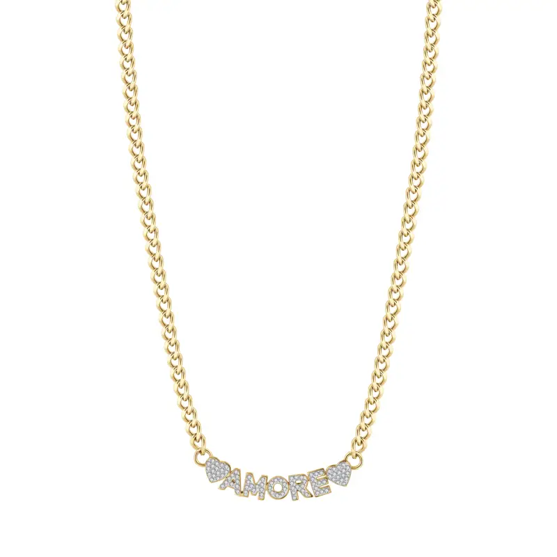 COLLANA DONNA IN ACCIAIO DORATO AMORE CON CRISTALLI BIANCHI