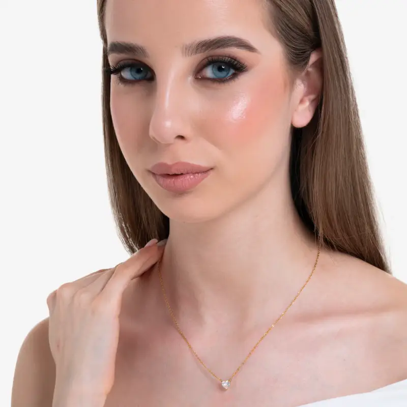 COLLANA DONNA IN ACCIAIO E IP GOLD CON CUORE CRISTALLO BIANCO miniatura 3