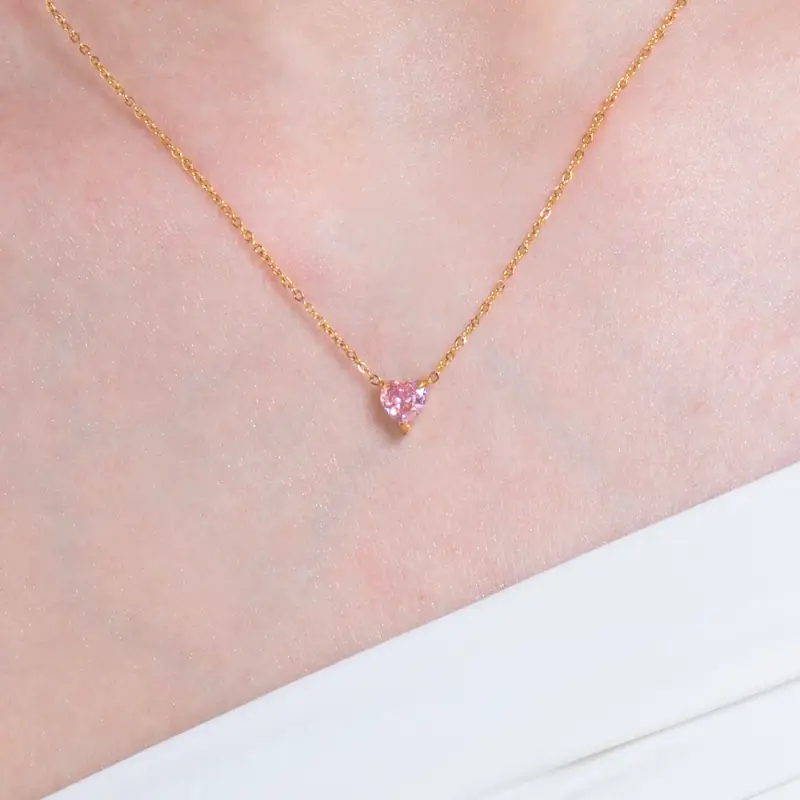 COLLANA DONNA IN ACCIAIO E IP GOLD CON CUORE CRISTALLO ROSA miniatura 2