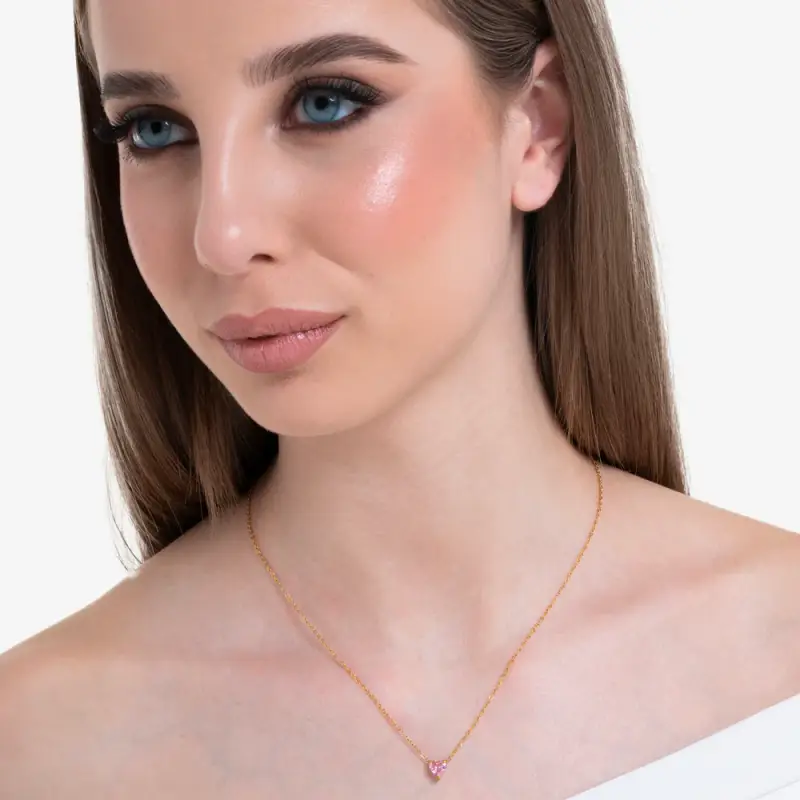 COLLANA DONNA IN ACCIAIO E IP GOLD CON CUORE CRISTALLO ROSA miniatura 3