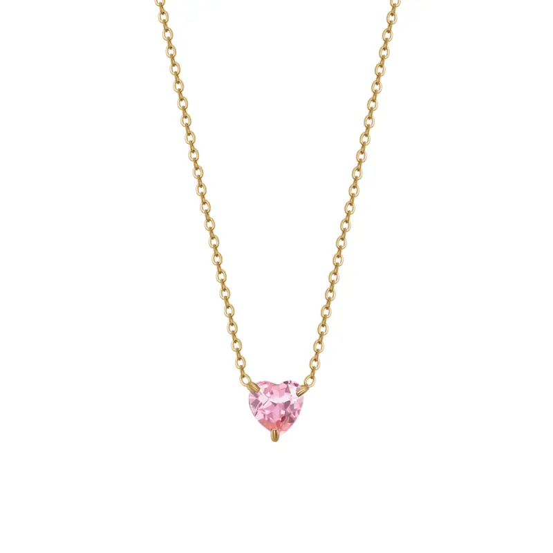 COLLANA DONNA IN ACCIAIO E IP GOLD CON CUORE CRISTALLO ROSA