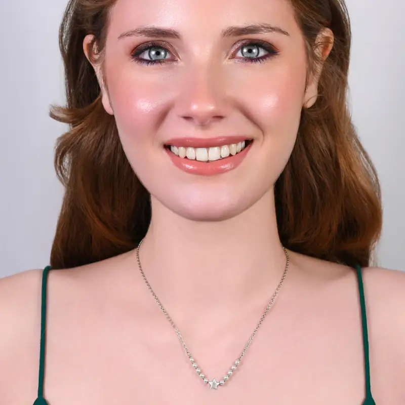 COLLANA DONNA IN ACCIAIO E PERLE BIANCHE CON STELLA miniatura 3