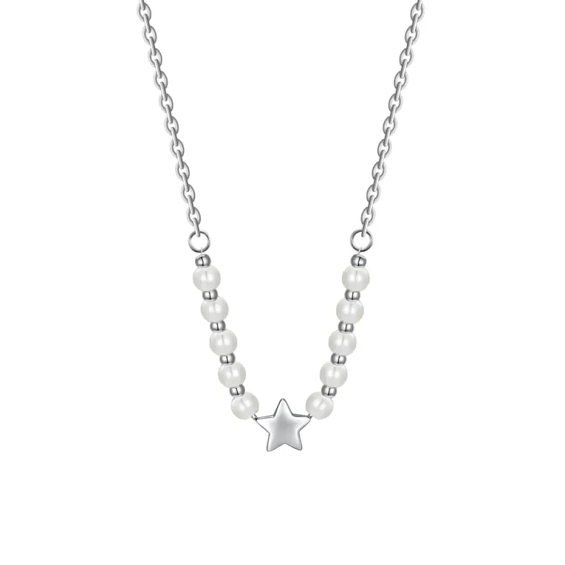 COLLANA DONNA IN ACCIAIO E PERLE BIANCHE CON STELLA