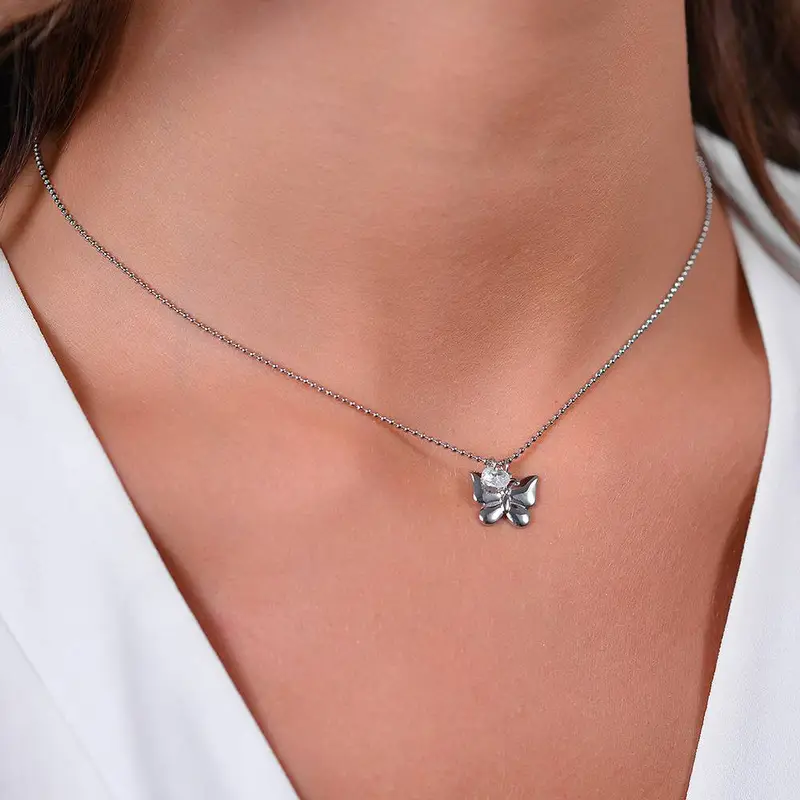 COLLANA DONNA IN ACCIAIO FARFALLA E ZIRCONE miniatura 2