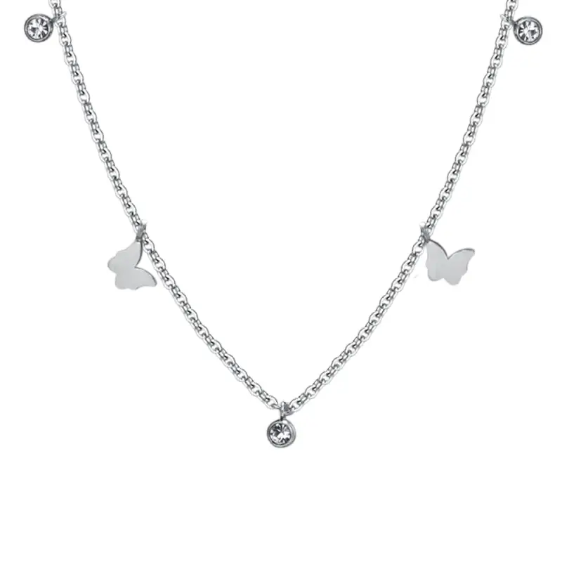 COLLANA DONNA IN ACCIAIO FARFALLE E CRISTALLI
