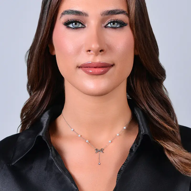 COLLANA DONNA IN ACCIAIO FIOCCO E CRISTALLO miniatura 3