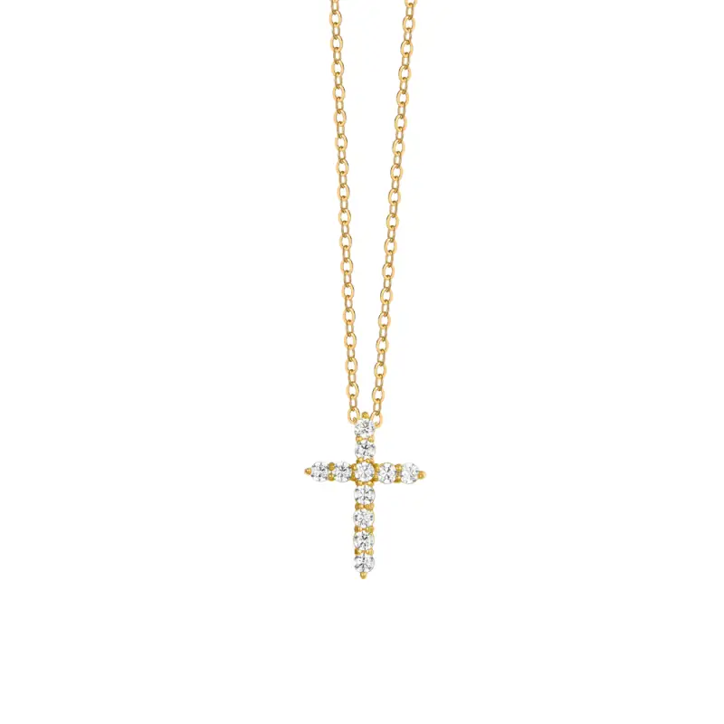 COLLANA DONNA IN ACCIAIO IP GOLD CROCE ZIRCONI BIANCHI