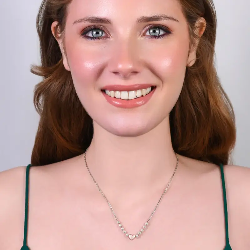 COLLANA DONNA IN ACCIAIO IP GOLD E PERLE BIANCHE CON CUORE IP ROSE miniatura 3