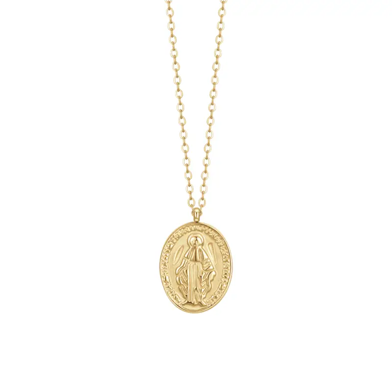 COLLANA DONNA IN ACCIAIO IP GOLD, MEDAGLIETTA CON MADONNINA MIRACOLOSA
