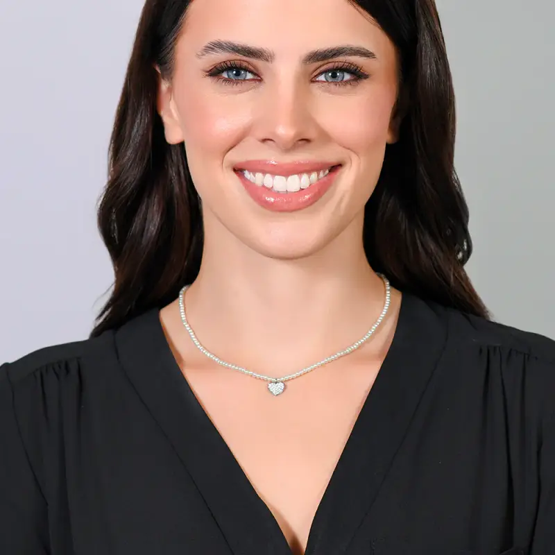 COLLANA DONNA IN ACCIAIO PERLE E CUORE miniatura 3