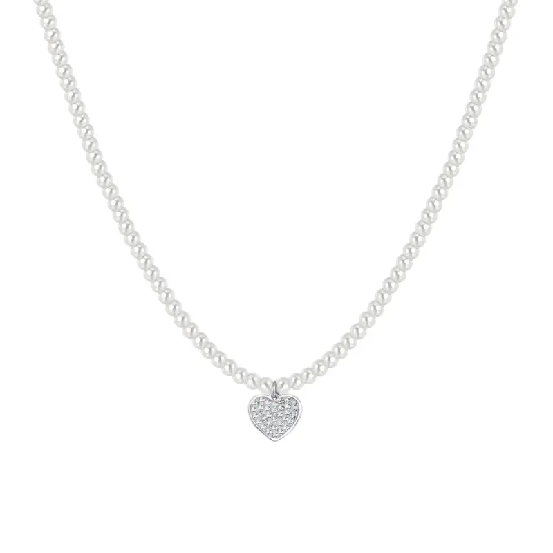 COLLANA DONNA IN ACCIAIO PERLE E CUORE