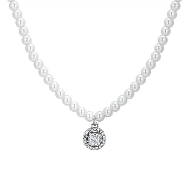 COLLANA DONNA IN ACCIAIO PERLE E ZIRCONE BIANCO