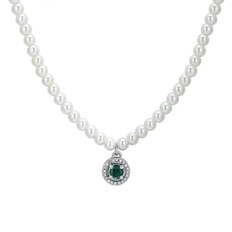 COLLANA DONNA IN ACCIAIO PERLE E ZIRCONE VERDE