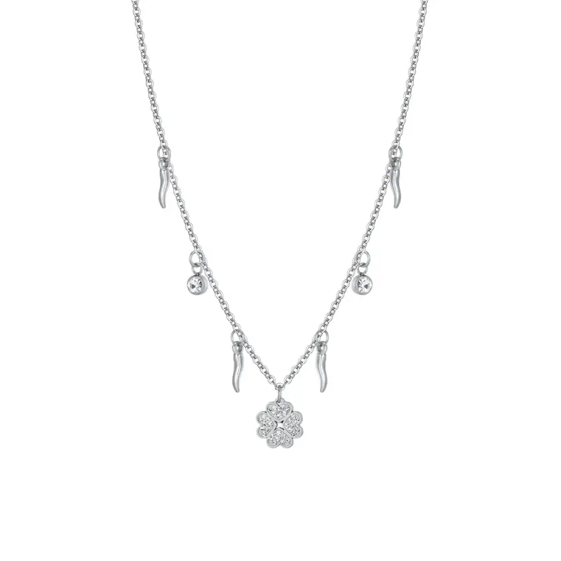 COLLANA DONNA IN ACCIAIO QUADRIFGOLIO E CORNI