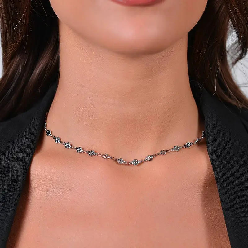 COLLANA DONNA IN ACCIAIO QUADRIFOGLI miniatura 2
