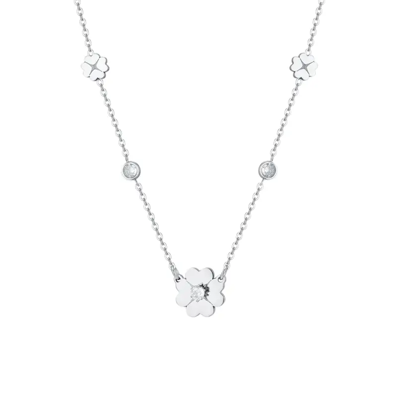 COLLANA DONNA IN ACCIAIO QUADRIFOGLI E ZIRCONI