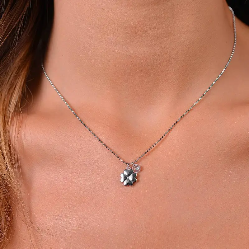 COLLANA DONNA IN ACCIAIO QUADRIFOGLIO E ZIRCONE miniatura 2