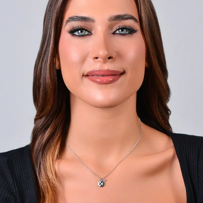 COLLANA DONNA IN ACCIAIO QUADRIFOGLIO E ZIRCONE miniatura 3