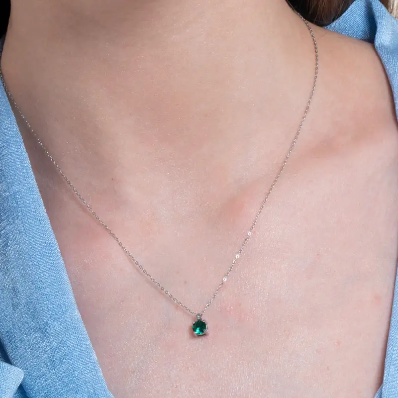 COLLANA DONNA IN ACCIAIO ZIRCONE VERDE miniatura 2