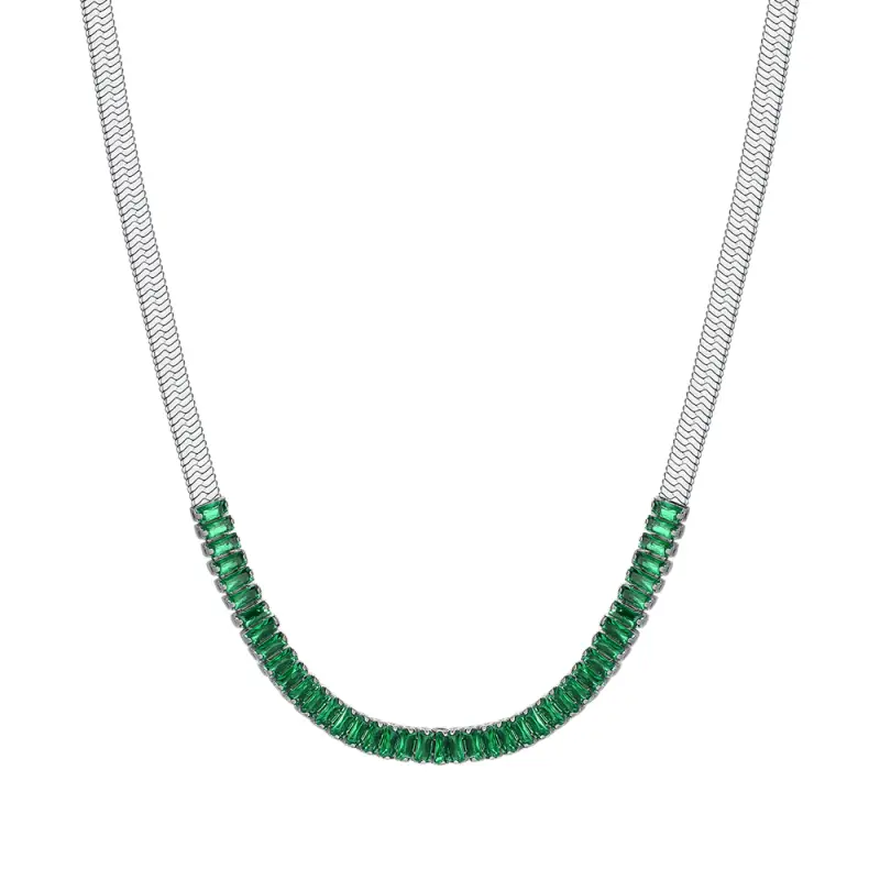 COLLANA DONNA IN ACCIAIO ZIRCONI VERDI