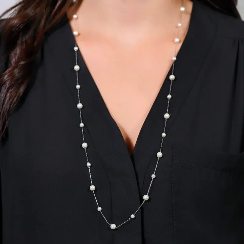 COLLANA DONNA LUNGA IN ACCIAIO CON PERLE miniatura 2