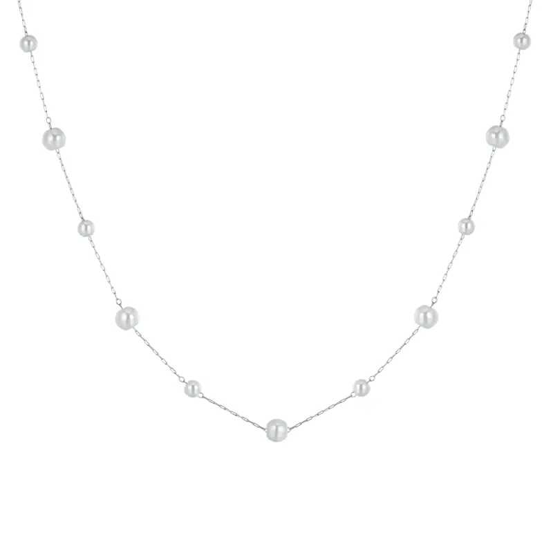 COLLANA DONNA LUNGA IN ACCIAIO CON PERLE