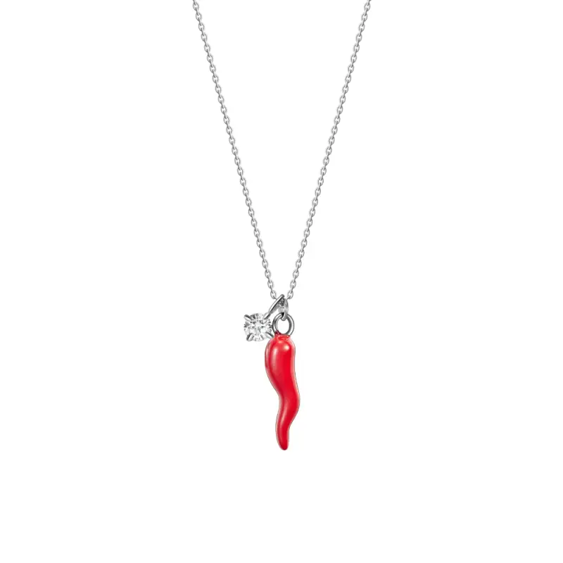 COLLANA IN ACCIAIO CON CORNO ROSSO E PUNTO LUCE