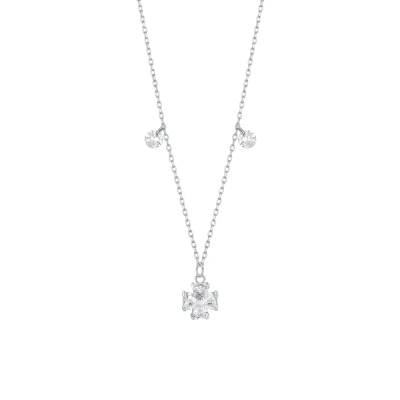 COLLANA IN ACCIAIO CON QUADRIFOGLIO E PETALI ZIRCONE BIANCO