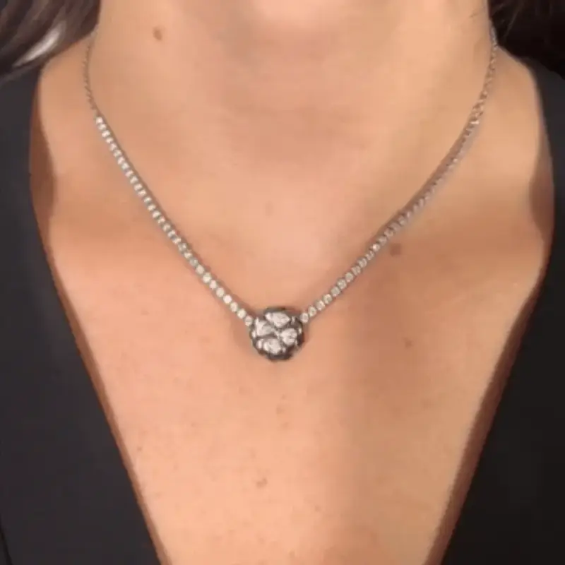 COLLANA TENNIS DONNA IN ACCIAIO QUADRIFOGLIO GIREVOLE miniatura 2