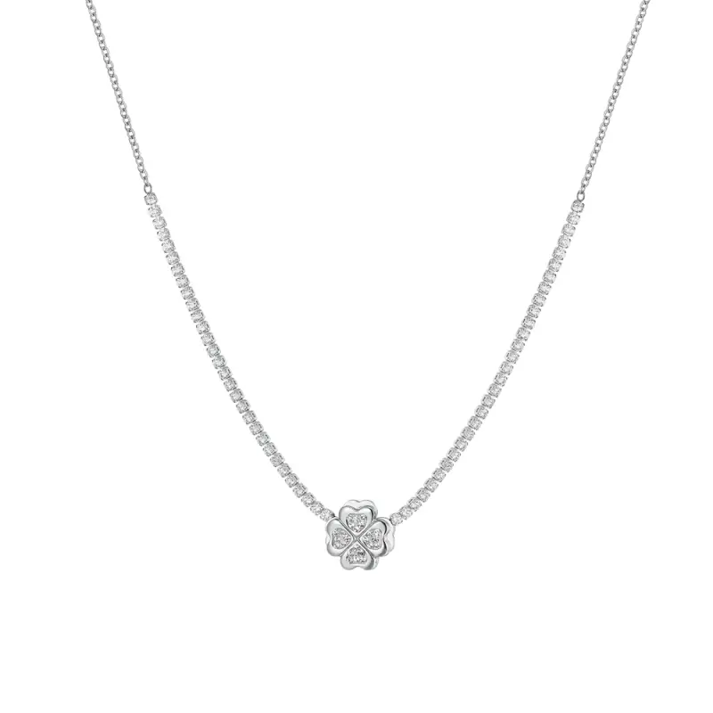 COLLANA TENNIS DONNA IN ACCIAIO QUADRIFOGLIO GIREVOLE