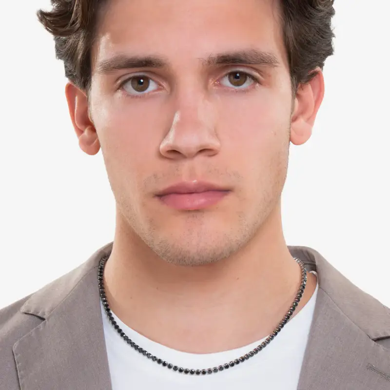 COLLANA TENNIS UOMO IN ACCIAIO CON CRISTALLI NERI miniatura 3