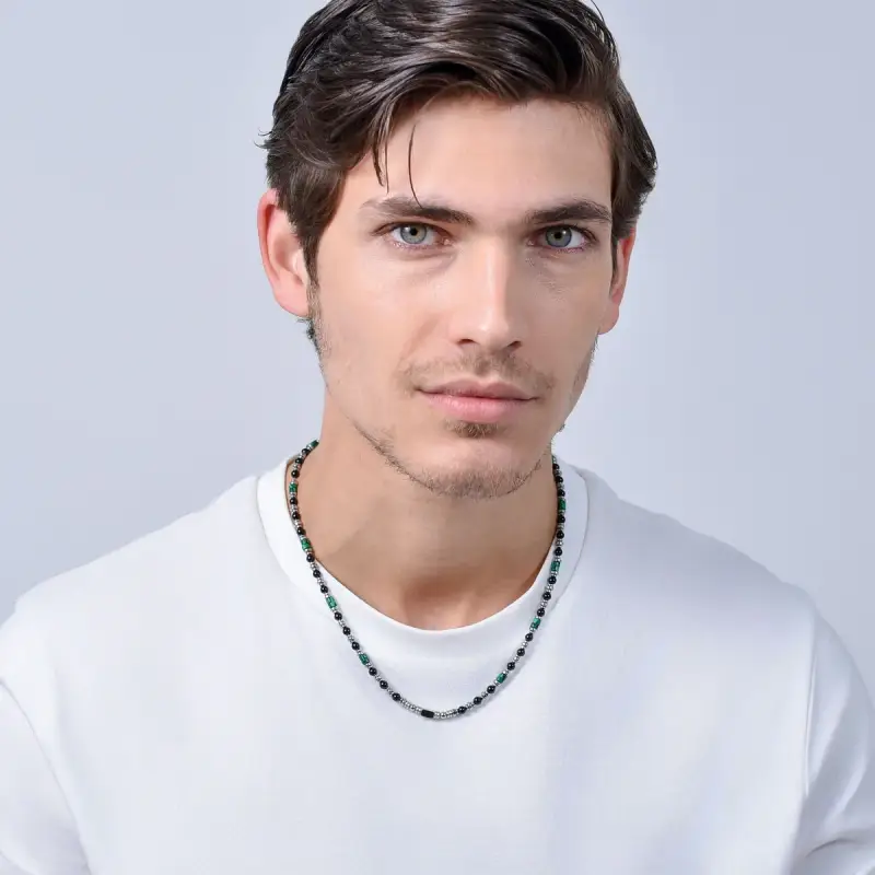 COLLANA UOMO IN ACCIAIO AGATA NERA miniatura 3