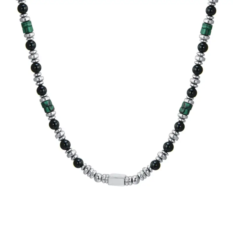 COLLANA UOMO IN ACCIAIO AGATA NERA