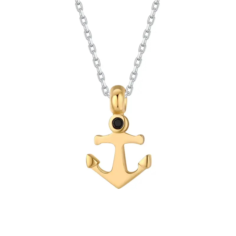 COLLANA UOMO IN ACCIAIO COLORE ORO CON ANCORA E ZIRCONE NERO