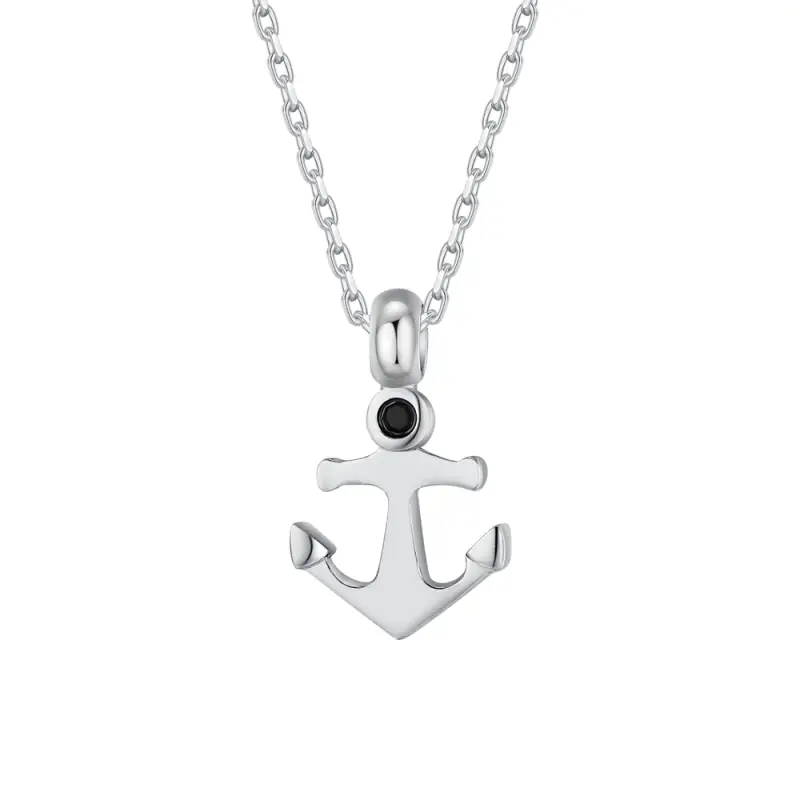 COLLANA UOMO IN ACCIAIO CON ANCORA E ZIRCONE NERO