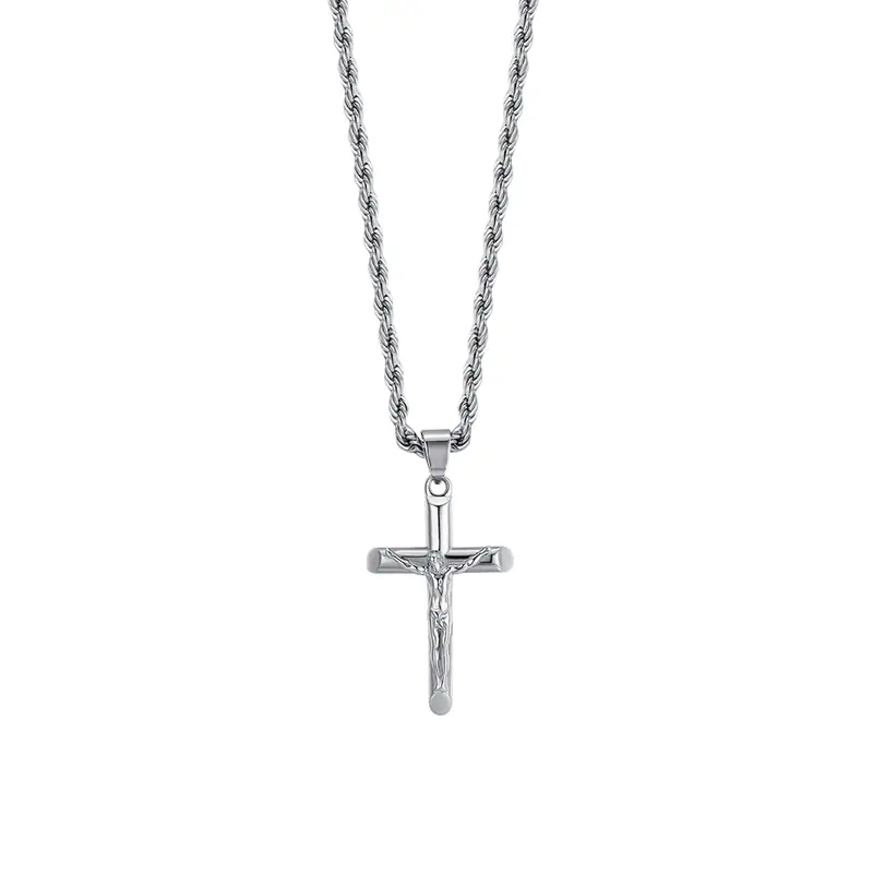 COLLANA UOMO IN ACCIAIO CON CROCIFISSO, Argento