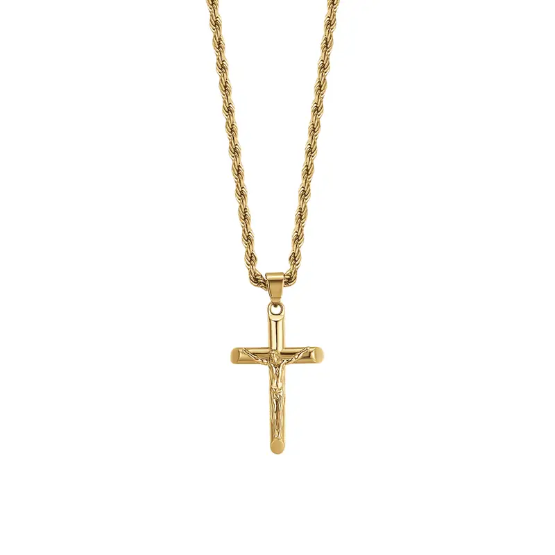 COLLANA UOMO IN ACCIAIO CON CROCIFISSO, Oro