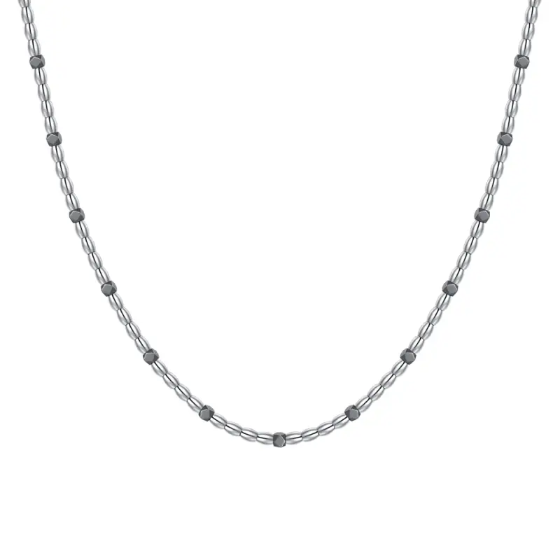 COLLANA UOMO IN ACCIAIO CON ELEMENTI IN EMATITE NERA