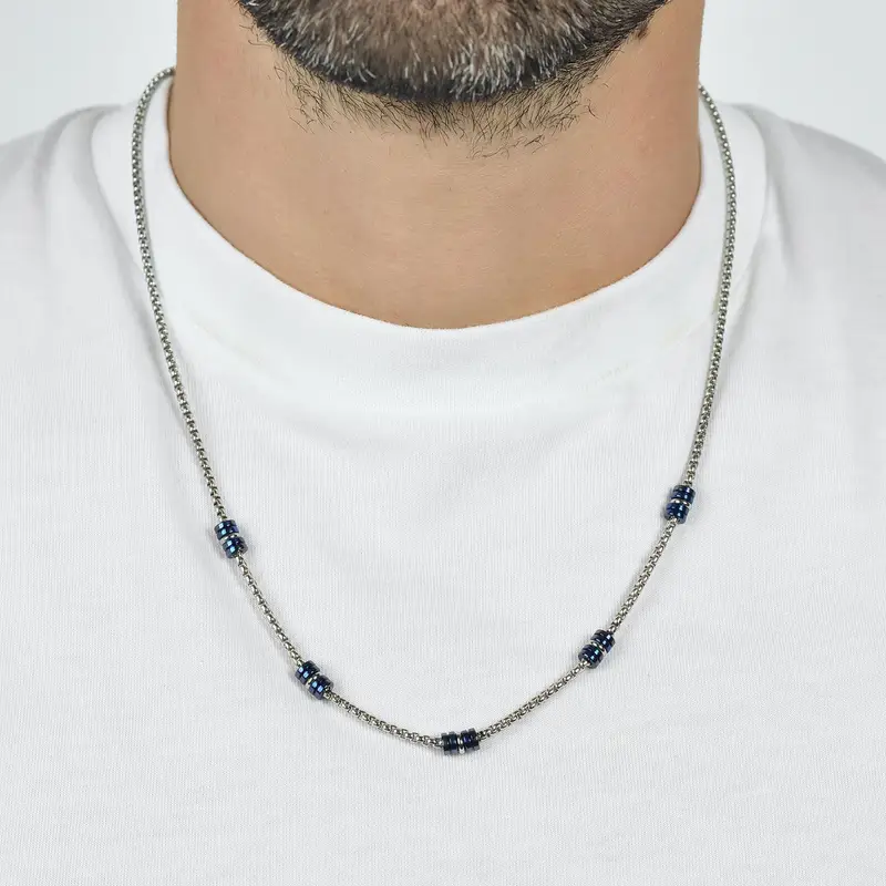 COLLANA UOMO IN ACCIAIO CON ELEMENTI IP BLU E SILVER miniatura 2