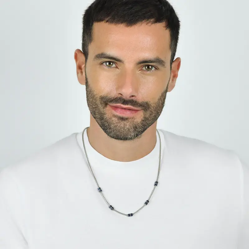 COLLANA UOMO IN ACCIAIO CON ELEMENTI IP BLU E SILVER miniatura 3