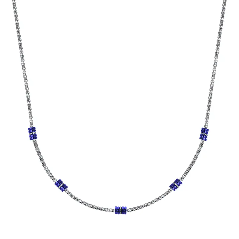 COLLANA UOMO IN ACCIAIO CON ELEMENTI IP BLU E SILVER