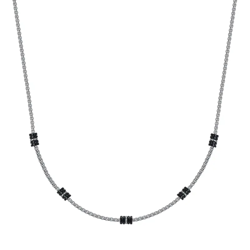 COLLANA UOMO IN ACCIAIO CON ELEMENTI IP NERO E SILVER