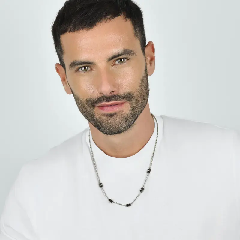 COLLANA UOMO IN ACCIAIO CON ELEMENTI IP NERO ED IP ROSE miniatura 3