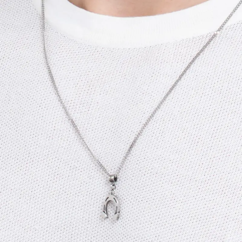 COLLANA UOMO IN ACCIAIO CON FERRO DI CAVALLO miniatura 2