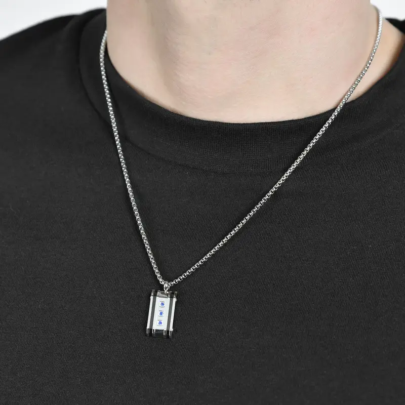 COLLANA UOMO IN ACCIAIO CON PIASTRA CON CRISTALLI BLU miniatura 2