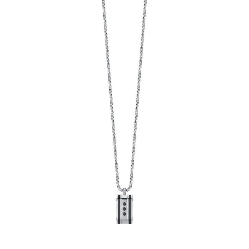 COLLANA UOMO IN ACCIAIO CON PIASTRA CON CRISTALLI NERI