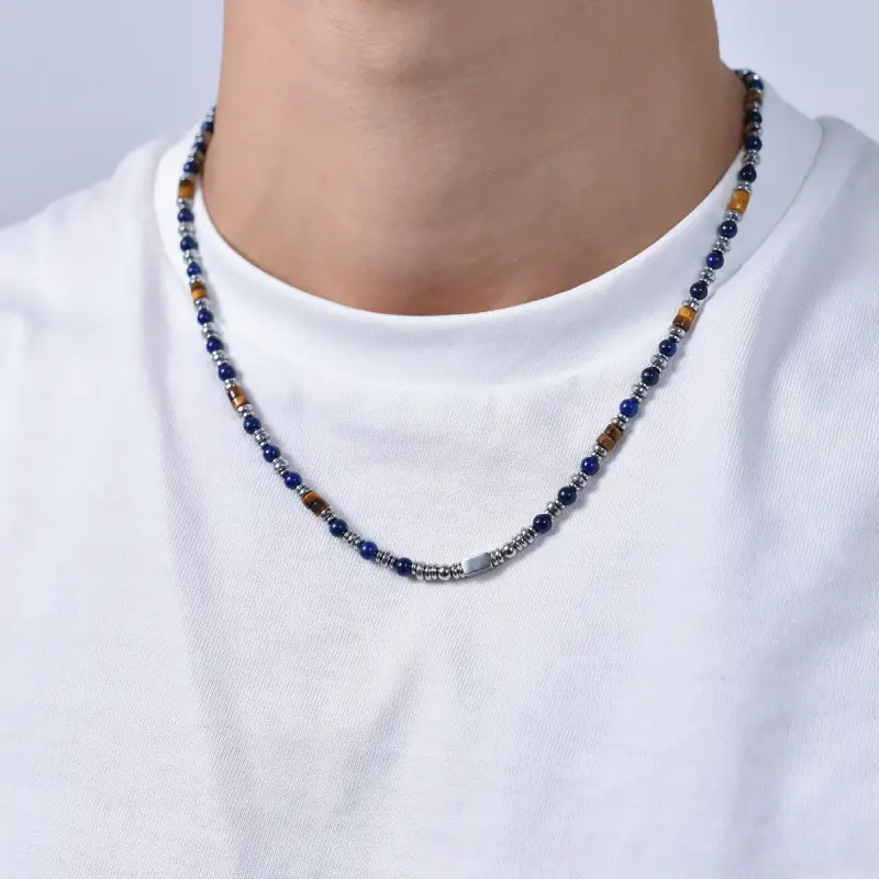COLLANA UOMO IN ACCIAIO CON PIETRA LAPIS miniatura 2