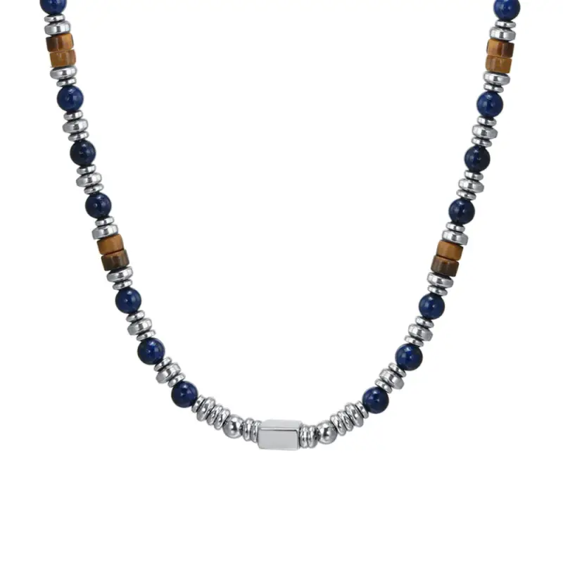 COLLANA UOMO IN ACCIAIO CON PIETRA LAPIS
