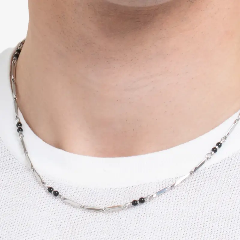 COLLANA UOMO IN ACCIAIO CON PIETRE AGATA miniatura 2